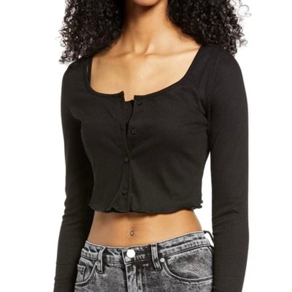 BP. Nordstrom Crop Rib Cardigan & Camisole Set In Black